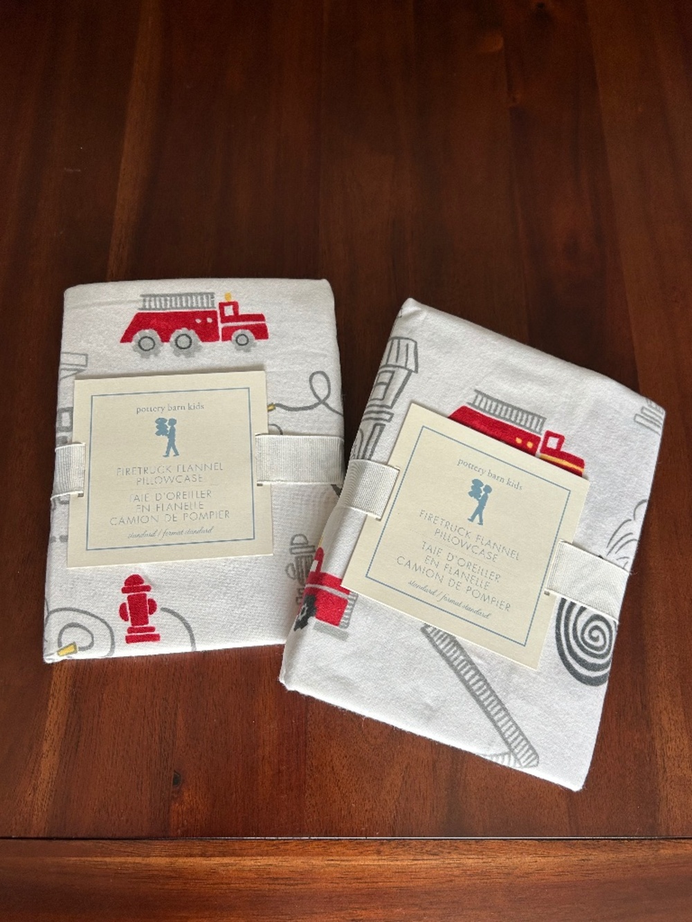 NWT Pottery Barn Kids Firetruck Flannel Pillowcases - Standard (Set of 2)
